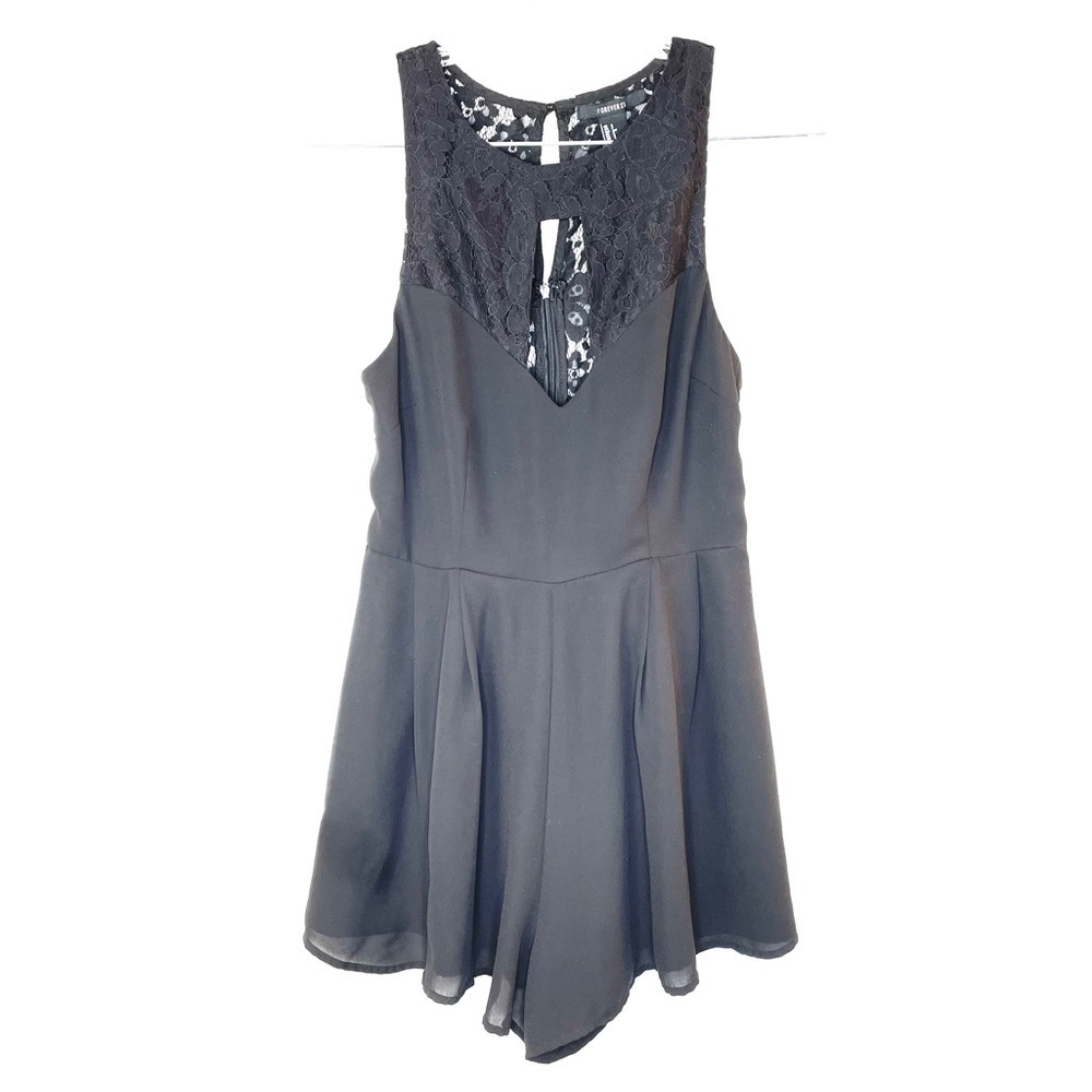 Forever 21 Black Romper Lace Neckline Keyhole Neck